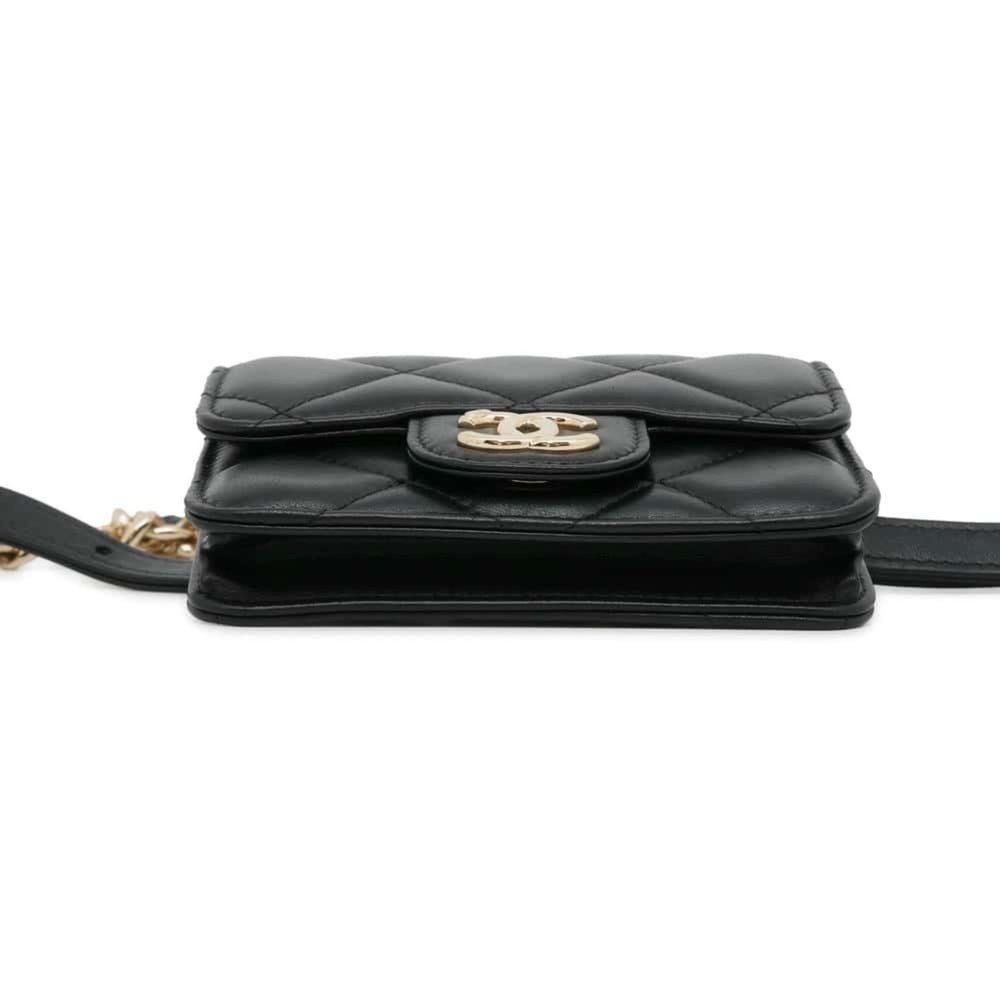 Chanel Belt Bag Matelasse Coco Mark Chain Pouch Lambskin CHANEL Waist Black - Picture 3 of 16